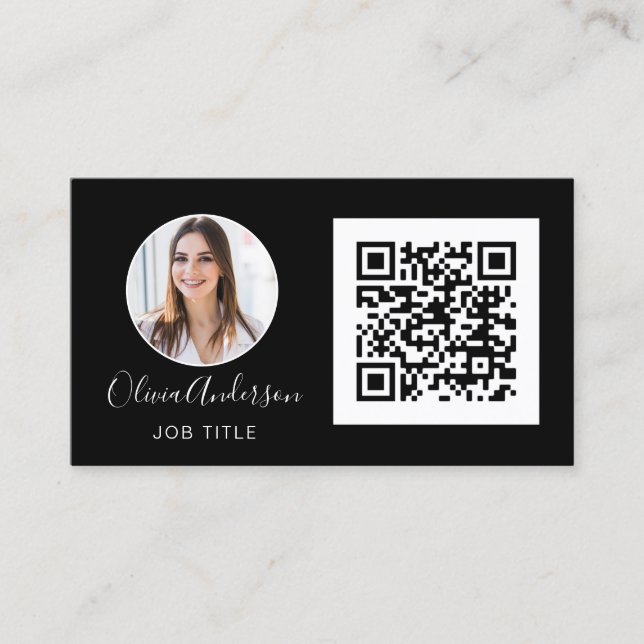 Tarjeta De Visita Código QR Foto profesional Black White Business Bu (Anverso)