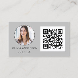 Tarjeta De Visita Código QR Foto profesional Gris plateado