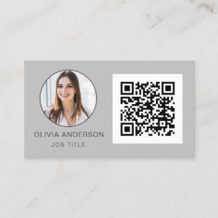 Tarjeta De Visita Código QR Foto profesional Gris plateado