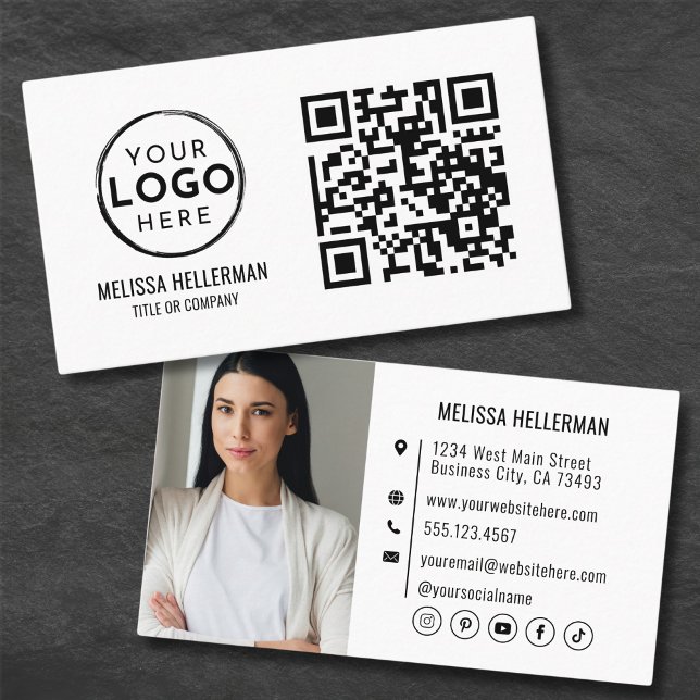 Tarjeta De Visita Código QR Foto profesional moderna Su logotipo (QR Code Modern Professional Photo Your Logo Business Card )