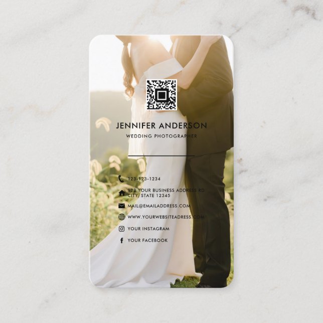Tarjeta De Visita Código QR Fotógrafo Boda de iconos en medios socia (Anverso)