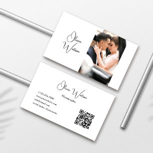 Tarjeta De Visita Código QR Fotógrafo Minimalista Escritura Moderna