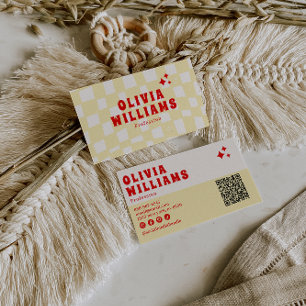 Tarjeta De Visita Código QR Funky Retro Amarillo Negrita Groovy