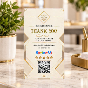 Tarjeta De Visita Código QR Geométrico Dorado Agradecimiento Reseña
