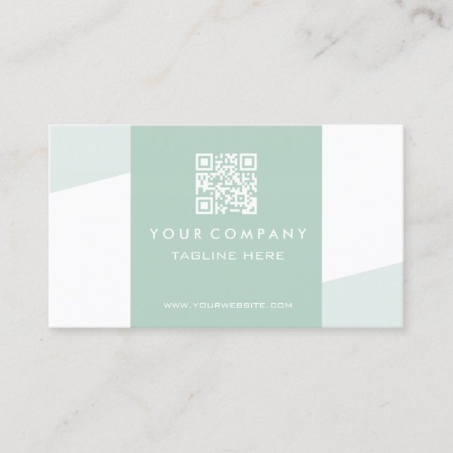 Tarjeta De Visita Código QR geométrico simple verde mar (Anverso)