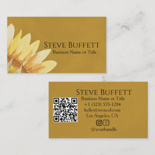 Tarjeta De Visita Código QR Girasol Amarillo acuarela