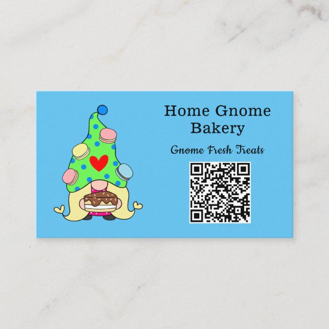 Tarjeta De Visita Código QR Gnome Hometown Bakerley Sky Blue (Anverso)