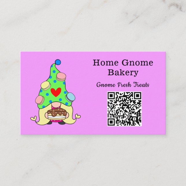 Tarjeta De Visita Código QR Gnome Hometown Bakery Light Purple (Anverso)