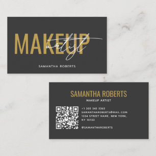 Tarjeta De Visita Código QR gris dorado de artista de maquillaje mod