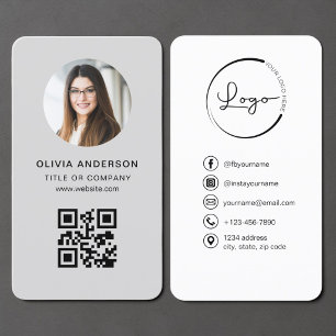 Tarjeta De Visita Código QR Gris Foto