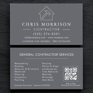 Tarjeta De Visita Código QR gris plata de construcción general