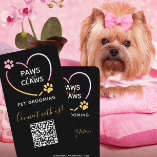 Tarjeta De Visita Código QR Grooming del Mascota amarillo neón