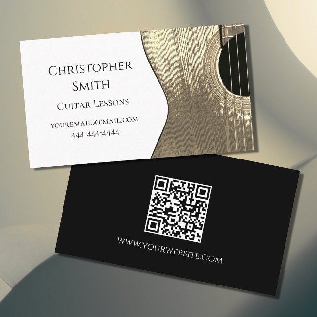 Tarjeta De Visita Código QR Guitar Música Lecciones Beige Negro (Subido por el creador)