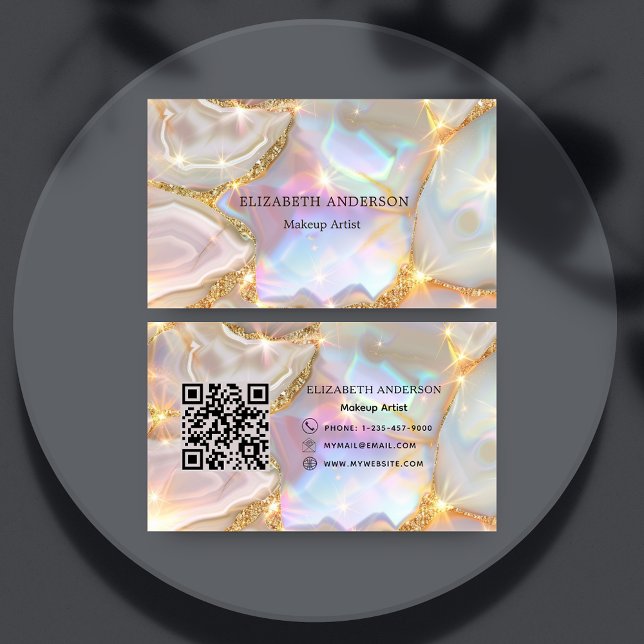 Tarjeta De Visita Código qr holográfico de agate de oro beige (Subido por el creador)