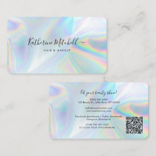 Tarjeta De Visita Código QR holográfico de salón de belleza y maquil