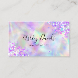 Tarjeta De Visita Código QR Holográfico Glitter Lujo Maquillador