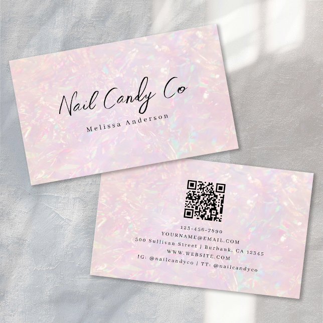 Tarjeta De Visita Código QR holográfico rosa de lujo (Subido por el creador)