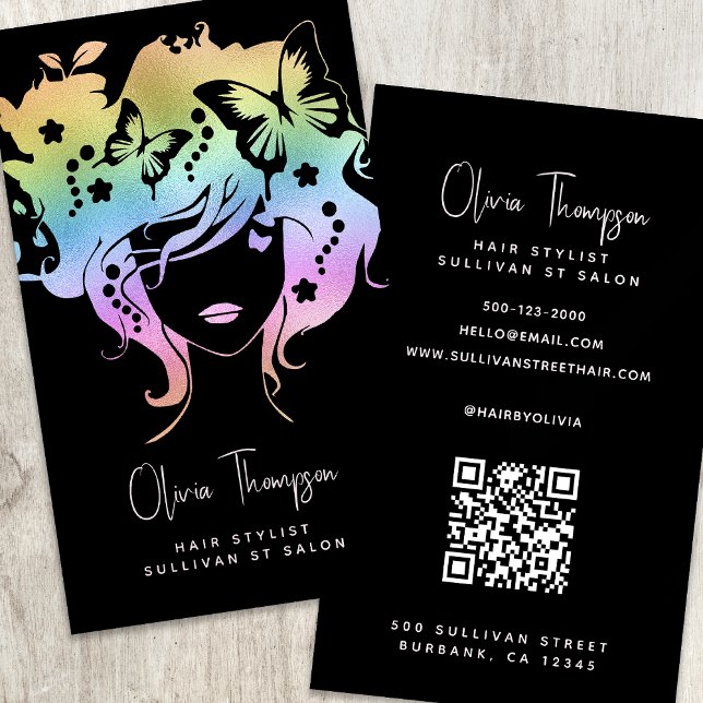 Tarjeta De Visita Código QR Holograph Hair Stylist (Subido por el creador)
