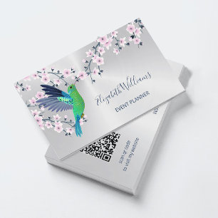 Tarjeta De Visita Código QR   Hummingbird Girly Shiny