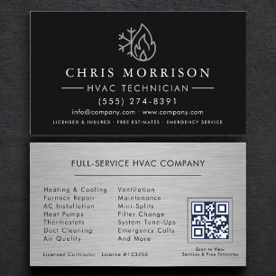 Tarjeta De Visita Código QR HVAC Calefacción y Refrigeración Negro