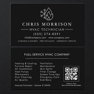 Tarjeta De Visita Código QR HVAC Negro Plateado