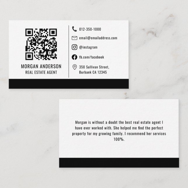 Tarjeta De Visita Código QR Iconos de medios sociales inmobiliarios (Anverso / Reverso)