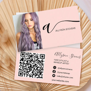 Tarjeta De Visita código qr inicial de la foto de maquillaje del cab