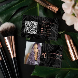 Tarjeta De Visita Código QR inicial de maquillaje de cabello tropica