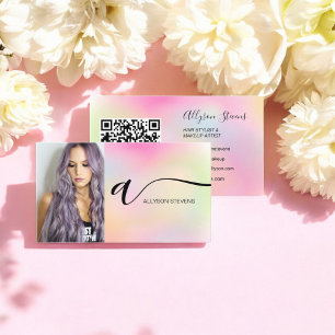 Tarjeta De Visita Código qr inicial para maquillaje de pelo holográf