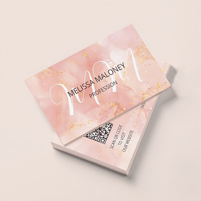 Tarjeta De Visita Código QR | Iniciales de tinta rosa de Rubor (Subido por el creador)