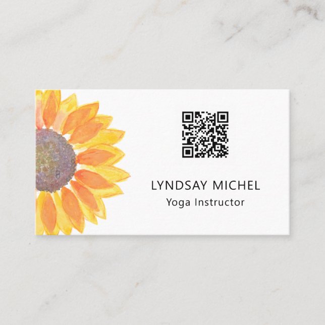 Tarjeta De Visita Código QR Instructor de Yoga Girasol (Anverso)