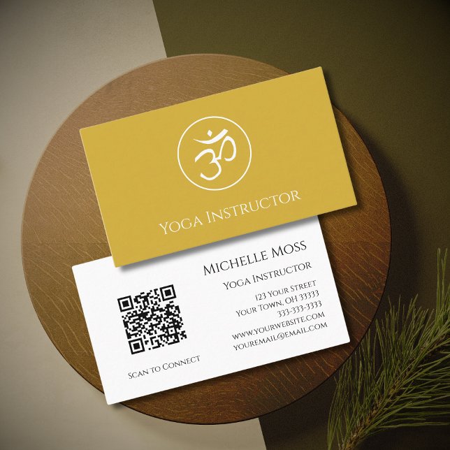 Tarjeta De Visita Código QR Instructor de Yoga Símbolo Om Oro Minima (Subido por el creador)