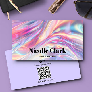 Tarjeta De Visita Código QR iridiscente holográfico moderno
