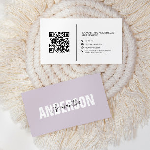 Tarjeta De Visita Código QR Lavanda Lila Minimalista Moderno