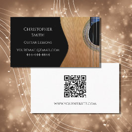 Tarjeta De Visita Código QR Lecciones de música Guitarra Blanco negr
