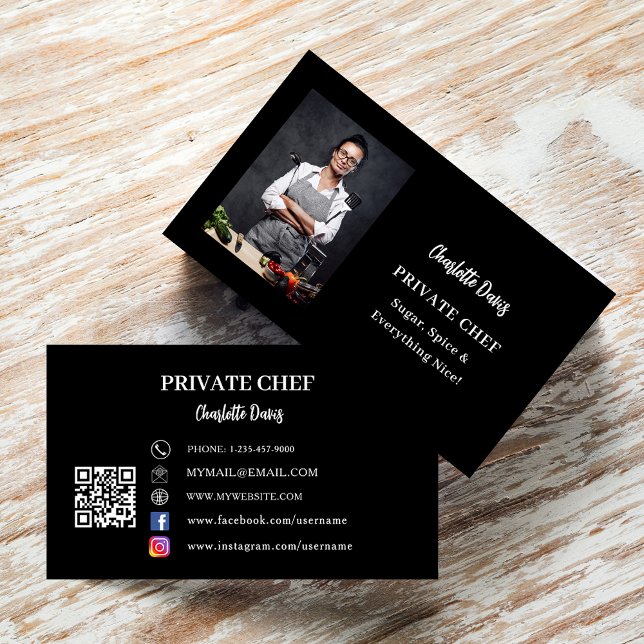 Tarjeta De Visita Código QR: lema de foto en blanco negro del chef p (Subido por el creador)
