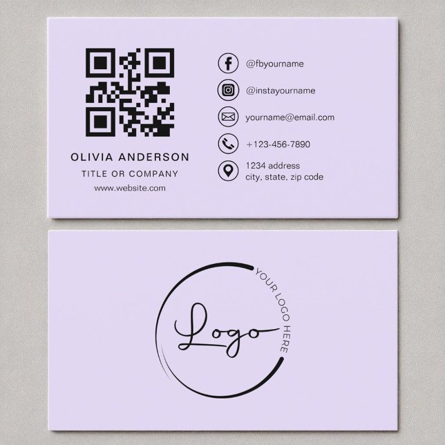 Tarjeta De Visita Código QR Lilac Purple Profesional Moderno (Subido por el creador)