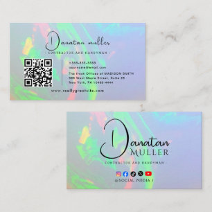 Tarjeta De Visita Código QR Logo Empresarial Piedra Ópalo