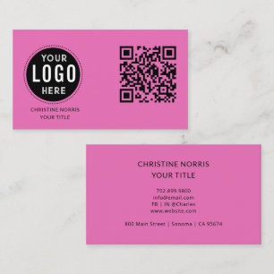 Tarjeta De Visita Código QR Logo Empresarial   Rosa Caliente Moderno