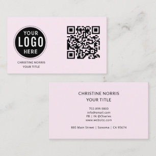 Tarjeta De Visita Código QR Logo Empresarial Rosa Moderno