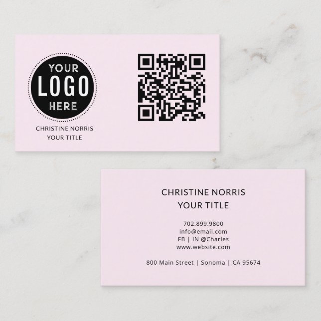Tarjeta De Visita Código QR Logo Empresarial | Rosa Moderno (Anverso / Reverso)