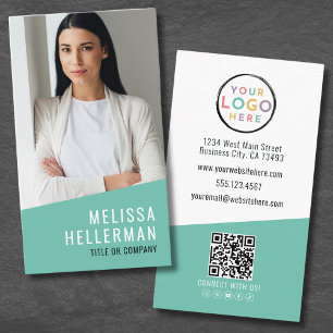 Tarjeta De Visita Código QR Logo Foto Moderno Profesional Vertical