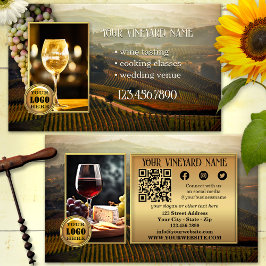 Tarjeta De Visita Código QR Logo Foto Viñedo Redes Sociales Vino