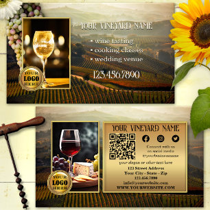 Tarjeta De Visita Código QR Logo Foto Viñedo Redes Sociales Vino