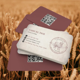 Tarjeta De Visita Código QR LOGO Granja de Cordero Oveja Vintage Roj
