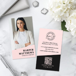 Tarjeta De Visita Código QR Logo Rosa Rubor