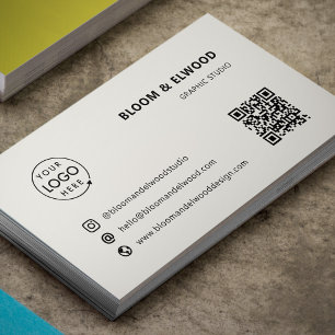 Tarjeta De Visita Código QR Logo Simple Moderno Minimalista Neutral