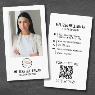 Tarjeta De Visita Código QR Logo Vertical Foto Blanca Genérica