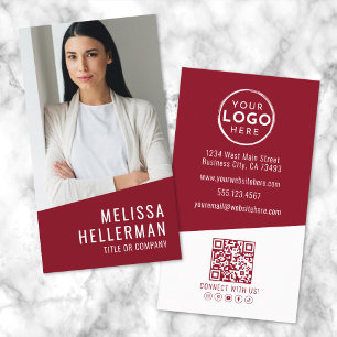 Tarjeta De Visita Código QR Logo Vertical Foto Contemporánea Rojo