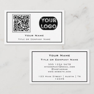 Tarjeta De Visita Código QR Logotipo comercial Blanco Minimalista